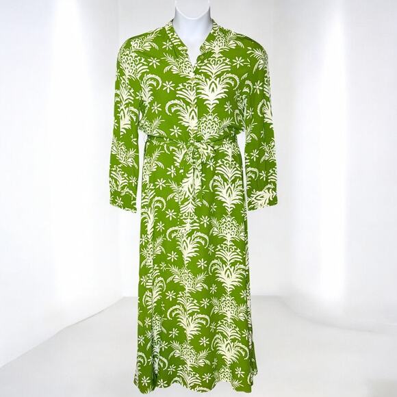 Zara Green White Lilou Maxi Dress Size M Belted Button Front Floral Boho Resort - Picture 2 of 12